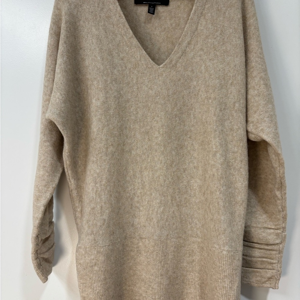 White House Black Market V-Neck Sweater in Cream